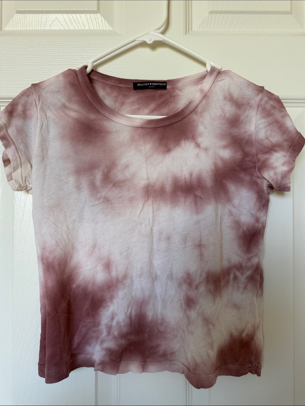 Brandy Melville Mauve and Cream Tie-Dye Short Sleeve Tee